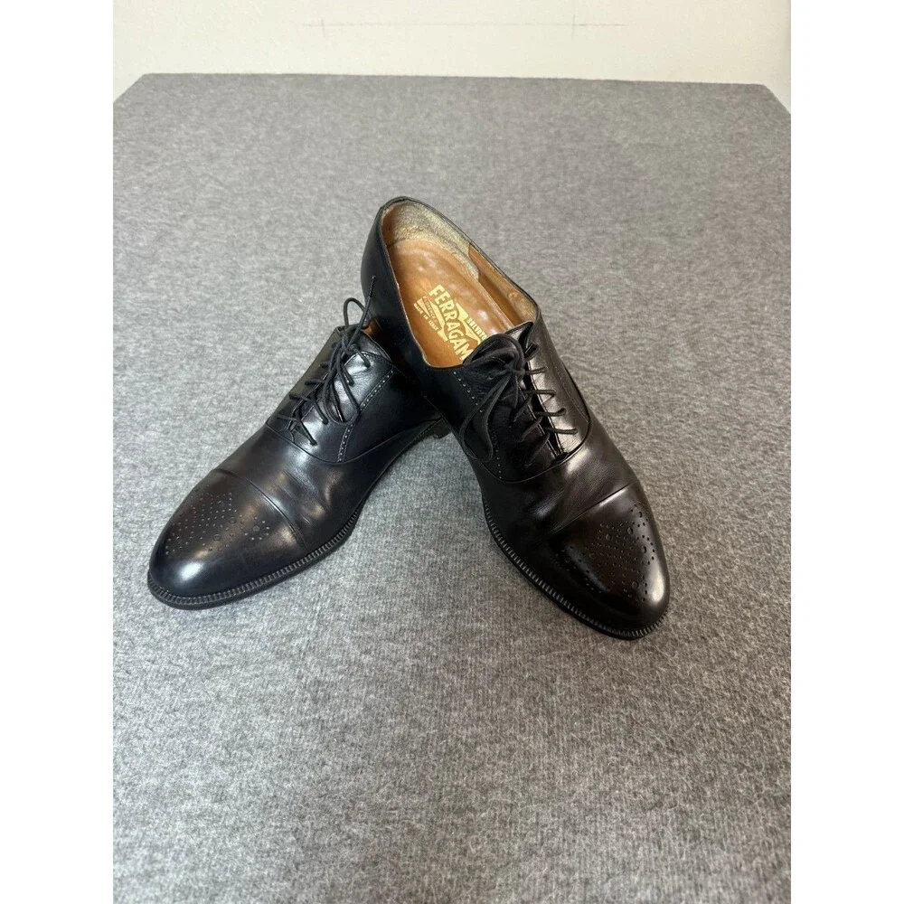 Salvatore Ferragamo Mens Black Wingtip Leather Oxfords 11 D US 9669 Italy Made